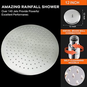 Rain Shower Head With Extension Arm, NearMoon Round Shower Heads, Large Stainless Steel Rainfall Showerhead-Waterfall Full Body Coverage (12 Inch Shower Head With 15 Inch Shower Arm, Brushed Nickel)