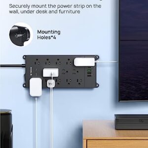 TROND Surge Protector Power Strip, Flat Plug Power Strip with 20W USB C & QC 3.0 Charger, 4000J, ETL Listed, 13 Wide Spaced Outlets 4 USB Ports, 5ft Extension Cord, Wall Mount for Home Office Supplies
