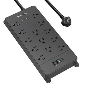 trond surge protector power strip, flat plug power strip with 20w usb c & qc 3.0 charger, 4000j, etl listed, 13 wide spaced outlets 4 usb ports, 5ft extension cord, wall mount for home office supplies