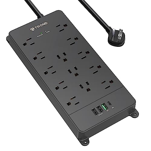 TROND Surge Protector Power Strip, Flat Plug Power Strip with 20W USB C & QC 3.0 Charger, 4000J, ETL Listed, 13 Wide Spaced Outlets 4 USB Ports, 5ft Extension Cord, Wall Mount for Home Office Supplies