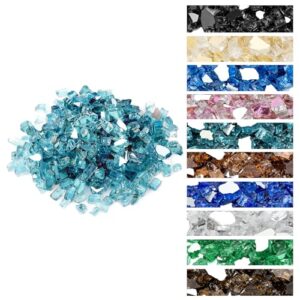 onlyfire 10 pounds fire glass for propane fire pit and gas fireplace, 1/2-inch reflective firepit glass rocks for fire pit table and fire bowl, aqua blue