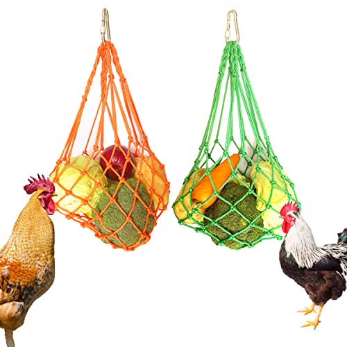 CooShou Chicken Vegetable String Bag Poultry Fruit Holder Chicken Cabbage Feeder Treat Feeding Tool with Hook for Hens Chicken Coop Toy for Hen Goose Duck