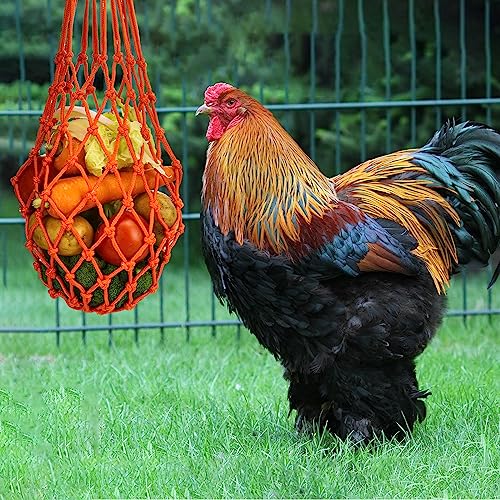 CooShou Chicken Vegetable String Bag Poultry Fruit Holder Chicken Cabbage Feeder Treat Feeding Tool with Hook for Hens Chicken Coop Toy for Hen Goose Duck