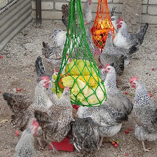 CooShou Chicken Vegetable String Bag Poultry Fruit Holder Chicken Cabbage Feeder Treat Feeding Tool with Hook for Hens Chicken Coop Toy for Hen Goose Duck