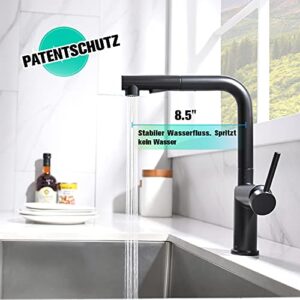 APPASO Modern Kitchen Faucet with Pull-Out Multi-Flow Sprayer Matte Black - Zinc Alloy Single-Handle Kitchen Sink Faucet Without Magnetic Function, APS231MB