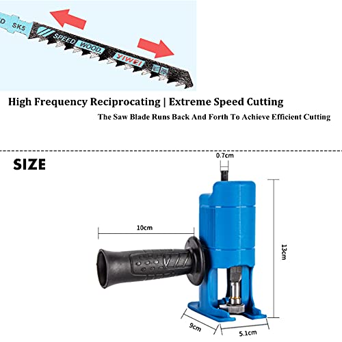 Electric Reciprocating Saw, Portable Electric Jig Saw for Wood Metal Cutting, Electric Drill Tool Attachment, Electric Hand Saw with 3 Saw Blades, Blue