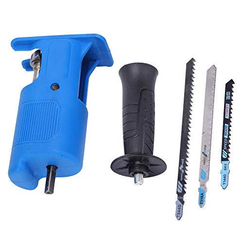 Electric Reciprocating Saw, Portable Electric Jig Saw for Wood Metal Cutting, Electric Drill Tool Attachment, Electric Hand Saw with 3 Saw Blades, Blue