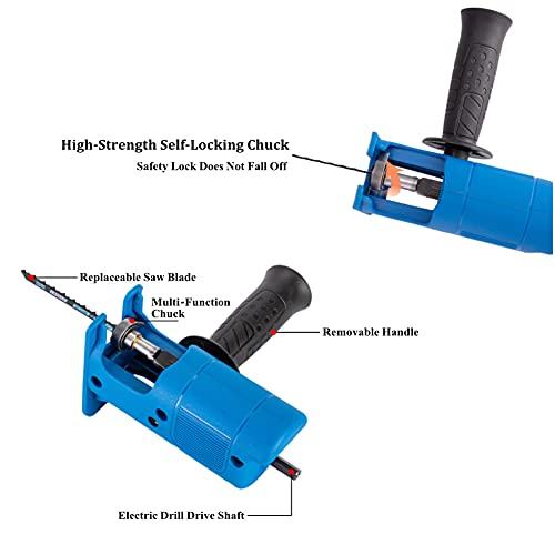 Electric Reciprocating Saw, Portable Electric Jig Saw for Wood Metal Cutting, Electric Drill Tool Attachment, Electric Hand Saw with 3 Saw Blades, Blue