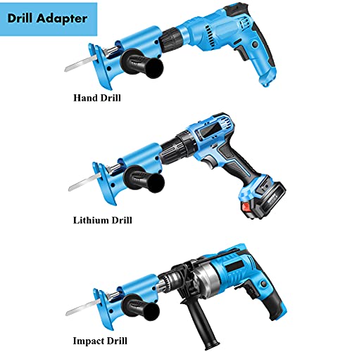 Electric Reciprocating Saw, Portable Electric Jig Saw for Wood Metal Cutting, Electric Drill Tool Attachment, Electric Hand Saw with 3 Saw Blades, Blue