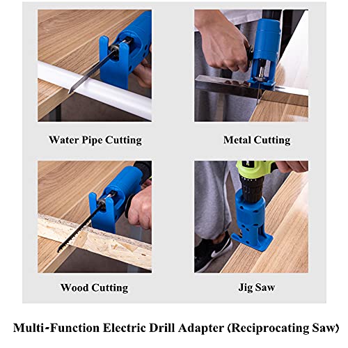 Electric Reciprocating Saw, Portable Electric Jig Saw for Wood Metal Cutting, Electric Drill Tool Attachment, Electric Hand Saw with 3 Saw Blades, Blue