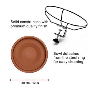 Hanizi Bird Bath Deck Mounted Bowl 12 Inches, Balcony Railing Birdbaths Unheated, Bird Bath Fence Clamp Detachable