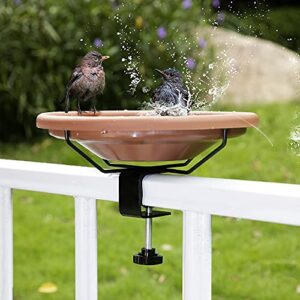 Hanizi Bird Bath Deck Mounted Bowl 12 Inches, Balcony Railing Birdbaths Unheated, Bird Bath Fence Clamp Detachable