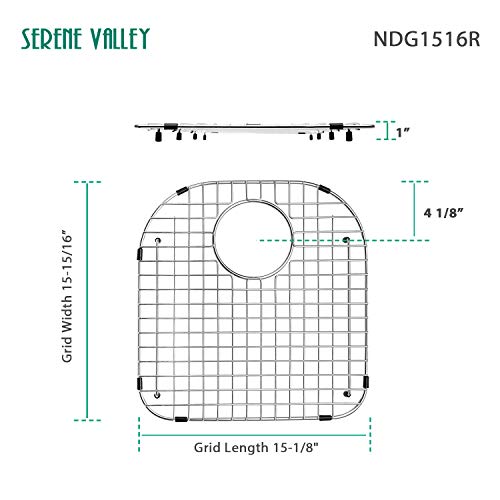 Serene Valley Sink Grid 15-1/8” X 15-15/16“, Rear Drain with Bottom Corner Radius 2-3/8" and Top Corner Radius 5-7/8", NDG1516R