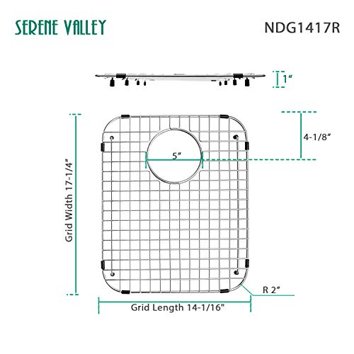 Serene Valley Sink Bottom Grid 14-1/16" x 17-1/4”, Rear Drain with Corner Radius 2", Sink Protector SVM1417R