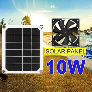 6V 10W Solar Powered Exhaust Fan, Waterproof Solar Panel Power Mini Ventilator for Home Attic, Greenhouse, Pet Dog Chicken House Cooling