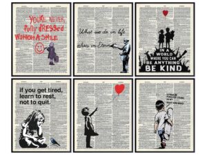 banksy wall art set - inspirational quotes room decor - motivational graffiti street art for teens bedroom, living room, dorm - set of 6-8x10 each poster picture prints home decoration