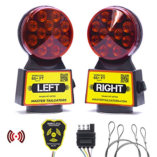 Master Tailgaters Wireless Trailer Tow Lights | Multi Functional Signal Lights | Sturdy Magnetic Mount | 65 Feet Range | 4 Pin Blade Connection | Safety Straps Included