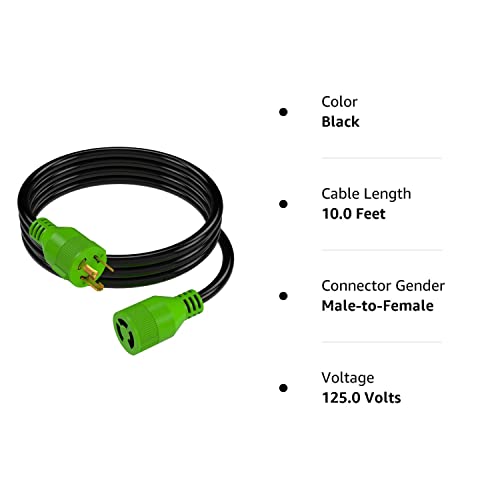 RVMATE 3 Prong 30 Amp Generator Extension Cord 10 Feet, NEMA L5-30P/L5-30R 125V SJTW Jacket