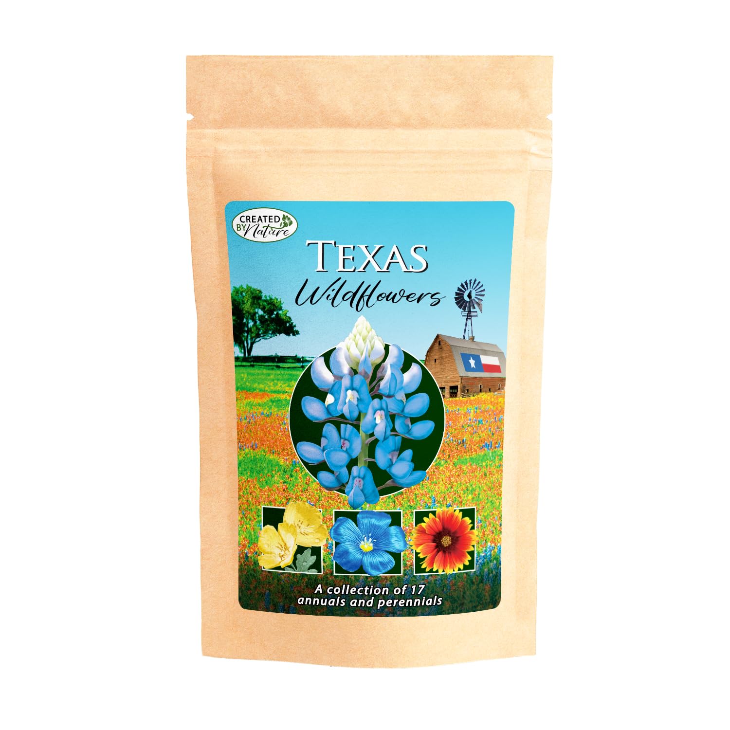 Created By Nature Texas Wildflower Seed Mix, Covers 325 Sq Ft, 17 Flower Varieties, Over 60,000 Seeds