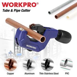 WORKPRO Pipe Cutter, 1/8 to 1-1/8inch Tubing Cutter, Heavy Duty Conduit Cutter for Thin Copper PVC Aluminum Pipes, with Deburring Reamer Ultra-sharp Spare Cutting Wheel