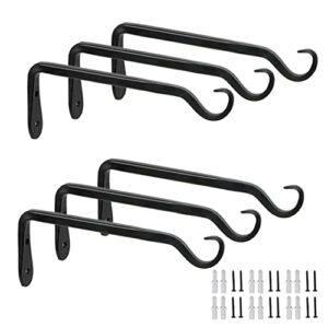 worth garden 6-pack 7" plant hanger bracket - forged wrought iron powder-coated heavy duty wall hook - black plant hanging hooks - durable and stable for bird feeders, planters indoor & outdoor