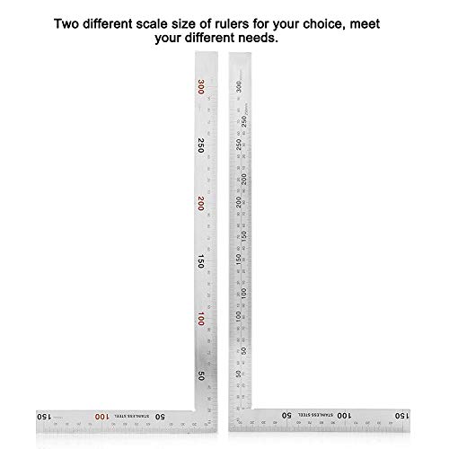 L-Shaped Framing Square Stainless Steel 90 Degree Right Angle Square Ruler Carpenter’s Square Metal Measurement Square Tool(300mm*150mm)
