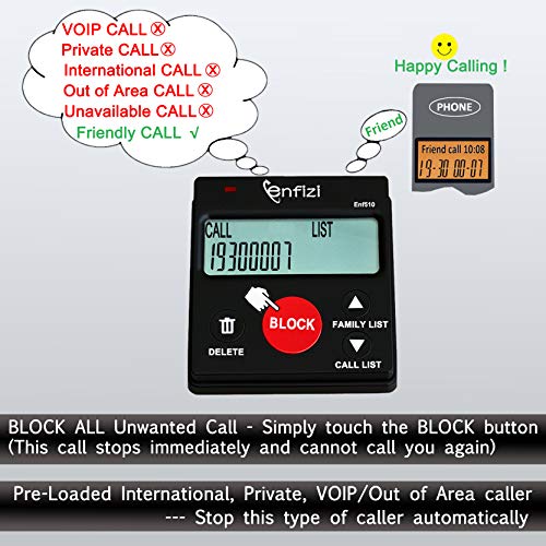 Enf510 Call Blocker for Landline Phones/Answering Machine/Home Cordless Phones, Works with All Analog Telephones, Family Function