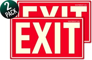 photoluminescent exit sign (red) / pack of 2 / uv inks on aluminum. heat resistant | cold tolerant | weather proof. made in usa.