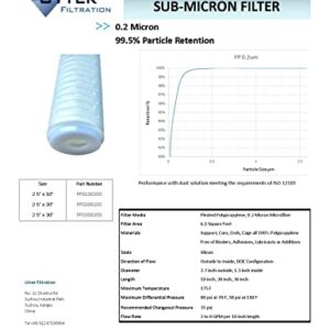 0.2 Micron Filter Cartridge Pleated Polypropylene, 2-5/8" x 9-7/8", Submicron