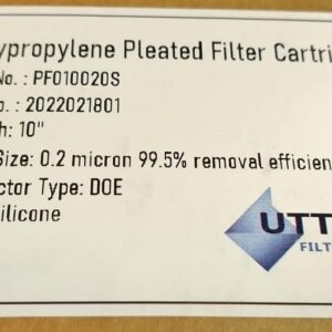 0.2 Micron Filter Cartridge Pleated Polypropylene, 2-5/8" x 9-7/8", Submicron