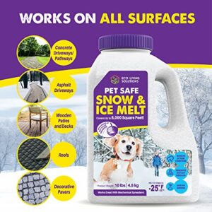 Pet Safe Snow & Ice Melt | Eco Living Solutions | Calcium Chloride | Works Under -25 °F | Safe for Concrete Driveway and Roof | Better Than Rock Salt | Safe for Kids and Pets (10, Pounds)