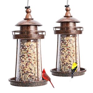 solution4patio expert in garden creation #g-b133a00-us 2 pack cord lock bird feeder, squirrel-proof, lighthouse shaped, easy to clean & refill, panorama, large capacity, thick plastic, garden yard