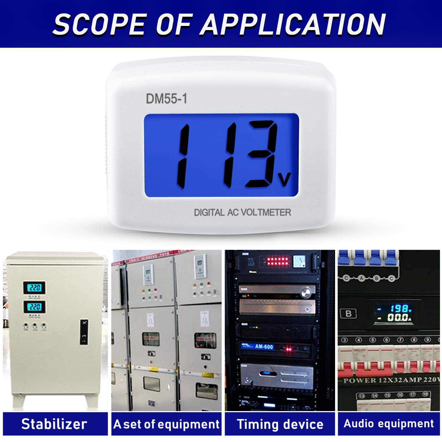 Flat US Plug AC 80-300V LCD Digital Voltmeter Voltage Measuring Monitor, AC 110V 220V Voltage Panel Power Volt Test Monitor Gauge Meter for Household Plug into Outlet to Measure Voltage (3)