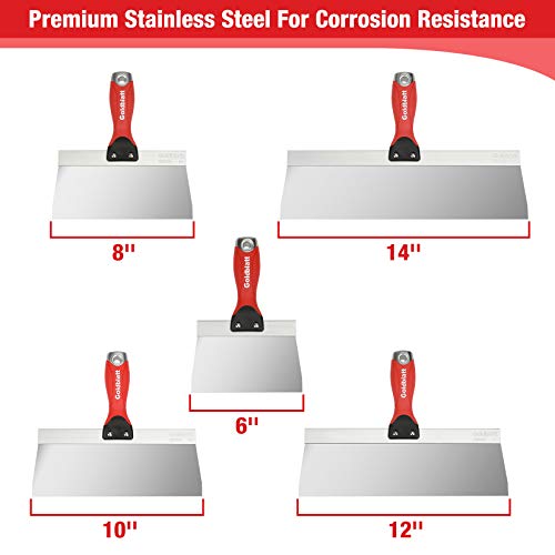 Goldblatt Drywall Tools, Drywall Knife Set, 5-Piece Stainless Steel Taping Knives, Includes- 6'', 8'', 10'', 12'', 14'' Drywall Tools, Perfect for Drywall Joint Taping, Finishing and Patching