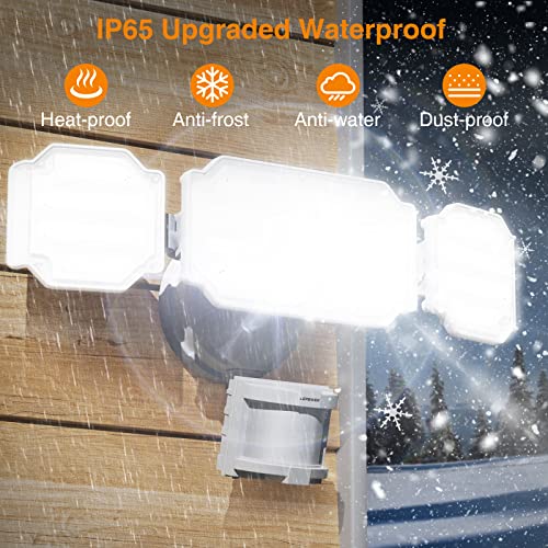 LEPOWER 48W LED Security Lights, 5200LM Motion Sensor Flood Lights Outdoor, Motion Detector Flood Light with Adjustable 72ft &Time Setting, 3 Head Flood Light for Outside Garage, Yard, Porch, Entryway