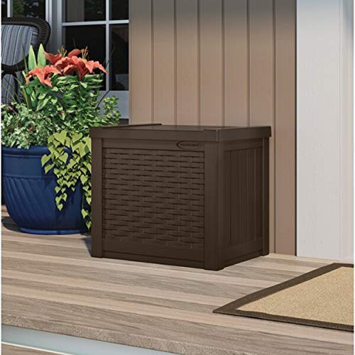 22 Gallon Small Deck Box with Storage Seat - Weather Resistant, Water Resistant, UV Protection Lightweight Resin Indoor/Outdoor Storage Container and Seat for Home Garden - Java Brown By USA Treasure