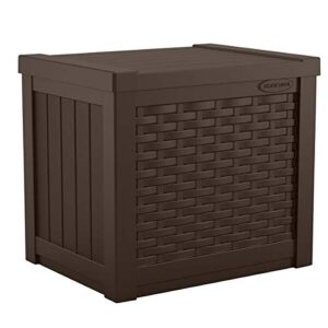 22 Gallon Small Deck Box with Storage Seat - Weather Resistant, Water Resistant, UV Protection Lightweight Resin Indoor/Outdoor Storage Container and Seat for Home Garden - Java Brown By USA Treasure