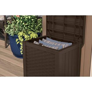 22 Gallon Small Deck Box with Storage Seat - Weather Resistant, Water Resistant, UV Protection Lightweight Resin Indoor/Outdoor Storage Container and Seat for Home Garden - Java Brown By USA Treasure