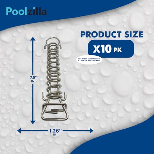 Poolzilla Stainless Steel Springs for Pool Cover - 10 Pack - Universal Fit