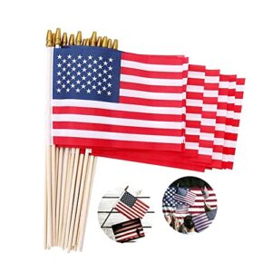 small american flags on stick 5x8 inch/12 pack - mini ameirican flags/handheld american wooden stick flag spear top
