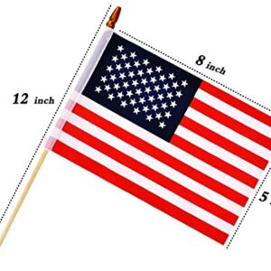 Small American Flags on Stick 5x8 Inch/12 Pack - Mini Ameirican Flags/Handheld American Wooden Stick Flag Spear Top