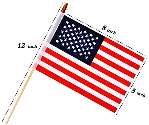 Small American Flags on Stick 5x8 Inch/12 Pack - Mini Ameirican Flags/Handheld American Wooden Stick Flag Spear Top
