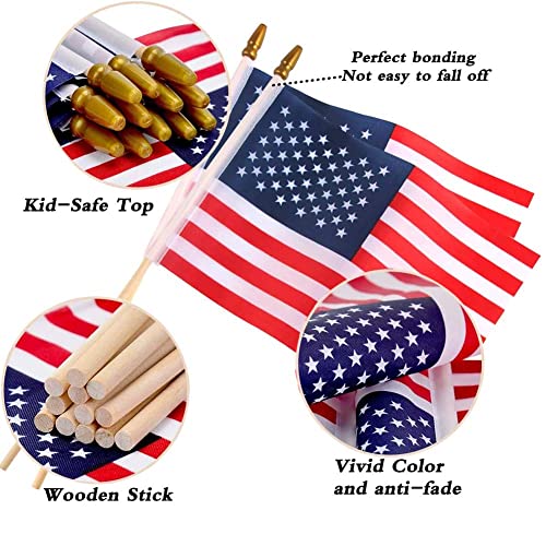 Small American Flags on Stick 5x8 Inch/12 Pack - Mini Ameirican Flags/Handheld American Wooden Stick Flag Spear Top