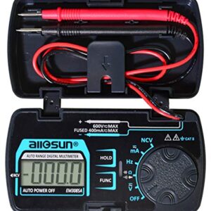 ALLOSUN Digital Multimeter Pocket Size DC AC Voltage Current Tester NCV Ohm Capacitance Frequency Diode and Continuity Test Auto Range (EM3085A (Upgraded))