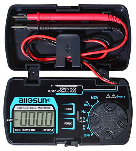 ALLOSUN Digital Multimeter Pocket Size DC AC Voltage Current Tester NCV Ohm Capacitance Frequency Diode and Continuity Test Auto Range (EM3085A (Upgraded))