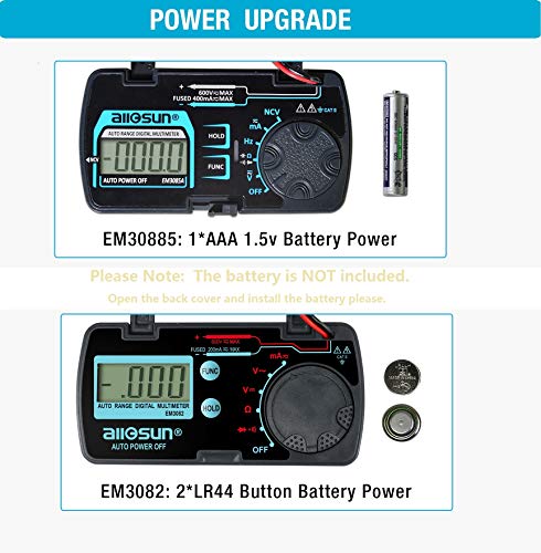 ALLOSUN Digital Multimeter Pocket Size DC AC Voltage Current Tester NCV Ohm Capacitance Frequency Diode and Continuity Test Auto Range (EM3085A (Upgraded))