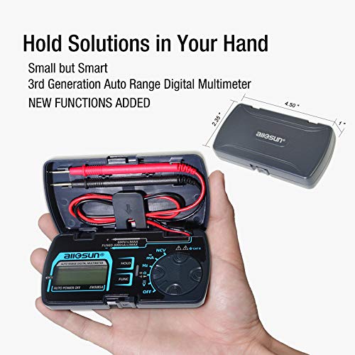 ALLOSUN Digital Multimeter Pocket Size DC AC Voltage Current Tester NCV Ohm Capacitance Frequency Diode and Continuity Test Auto Range (EM3085A (Upgraded))