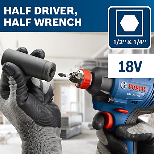 BOSCH GDX18V-1600B12 18V 1/4 In. and 1/2 In. Two-In-One Bit/Socket Impact Driver Kit