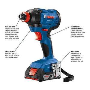 BOSCH GDX18V-1600B12 18V 1/4 In. and 1/2 In. Two-In-One Bit/Socket Impact Driver Kit