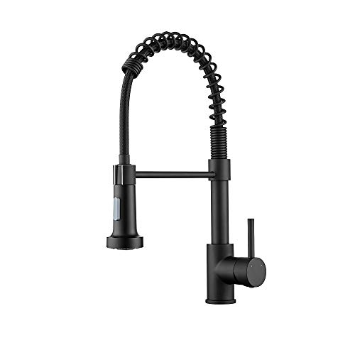 Ravinte Solid Brass Commercial Kitchen Faucet with Sprayer Single Handle Spring Spout Faucets Pull Down Sprayer Kitchen Matte Black Sink Faucet Farmhouse Kitchen Faucets